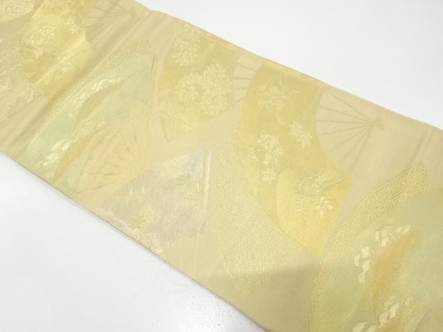 JAPANESE KIMONO / ANTIQUE FUKURO OBI / SILK / WOVEN FAN & FLOWER